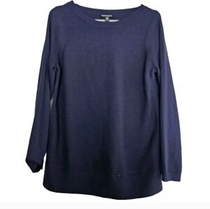 Hilary Radley Sweater Womens Medium M Ribbed Blue Pullover Crew Neck Cotton